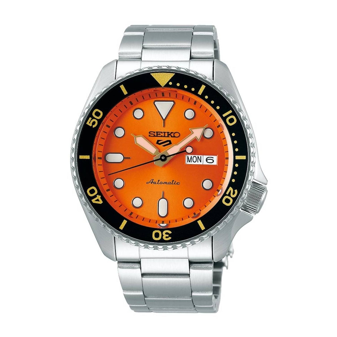 Orologio Uomo Acciaio Seiko 5 Automatico Doppia Data Arancione Nero SRPD59K1