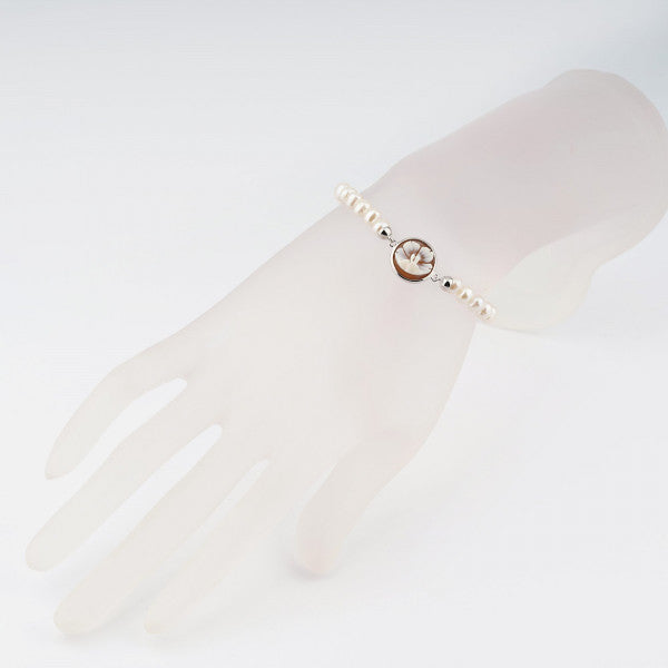 Bracciale Donna Cameo Italiano Argento 925 Fiore Inciso Cammeo Marrone B3P-B