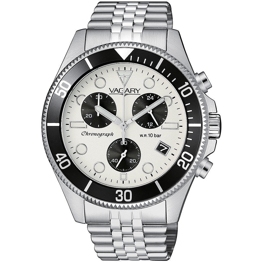 Orologio Acciaio Uomo Vagary Quarzo Cronografo Data Bianco Nero Jubile VS1-01911