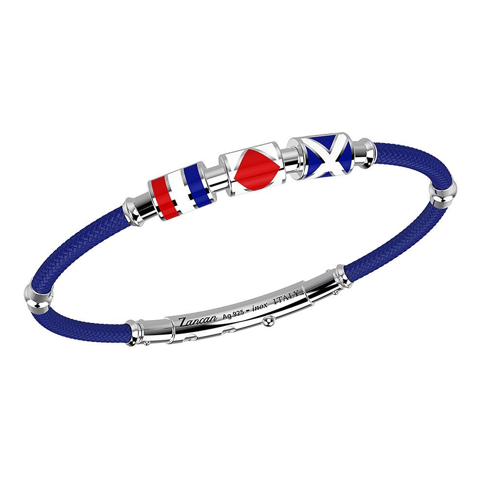 Bracciale Uomo Zancan Argento 925 Semirigido Kevlar Blu Smalto Bandiere EXB517-BL