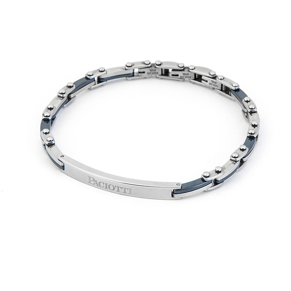 Bracciale Uomo 4US Cesare Paciotti acciaio Bianco con centrale rigido logato 4UBR4359