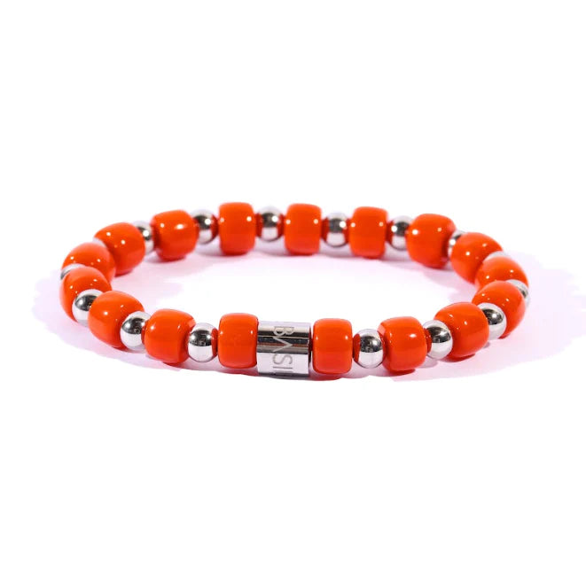 Bracciale Uomo Ivan Basile Elastico Acciaio Pietra Ceramica Arancione LV_09-M