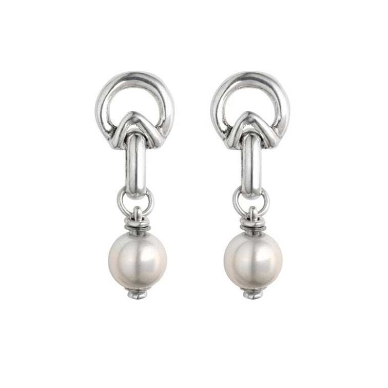 Orecchini Donna Uno De 50 Perle E Catene A Lobo Pendente Color Argento