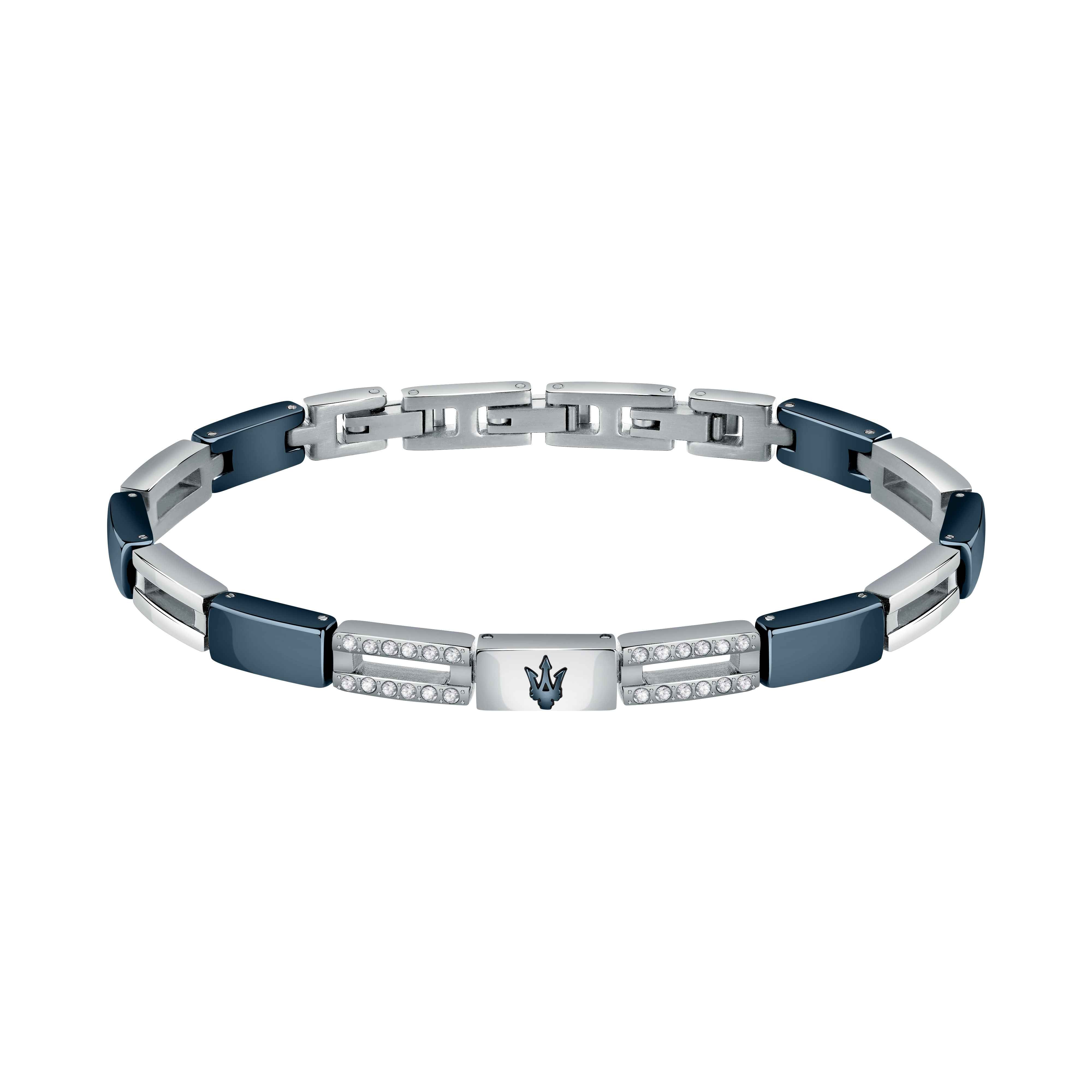 Bracciale Uomo Maserati Acciaio Traforato Ceramica Blu Zirconi Bianchi JM223ATZ23