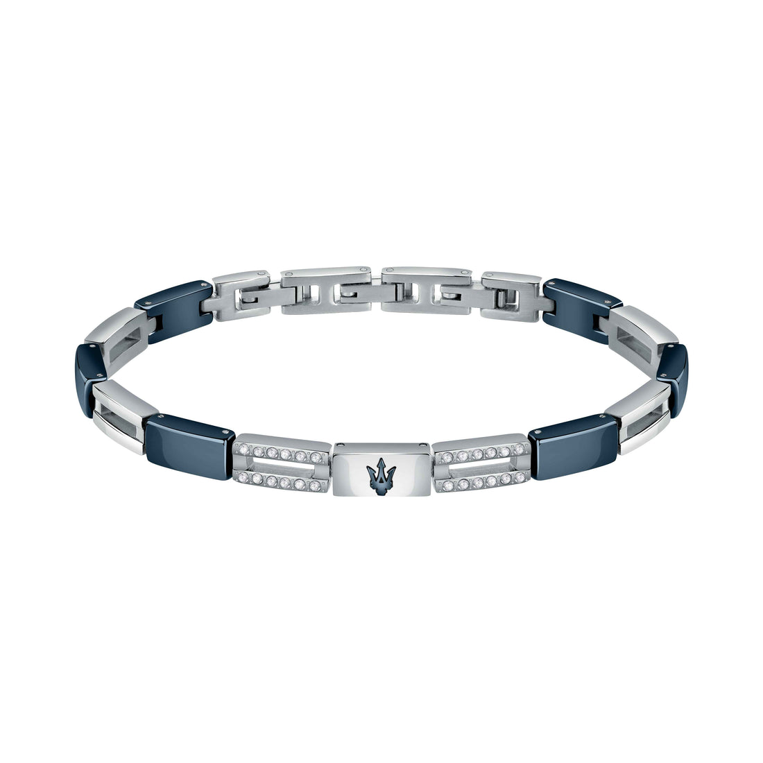 Bracciale Uomo Maserati Acciaio Traforato Ceramica Blu Zirconi Bianchi JM223ATZ23