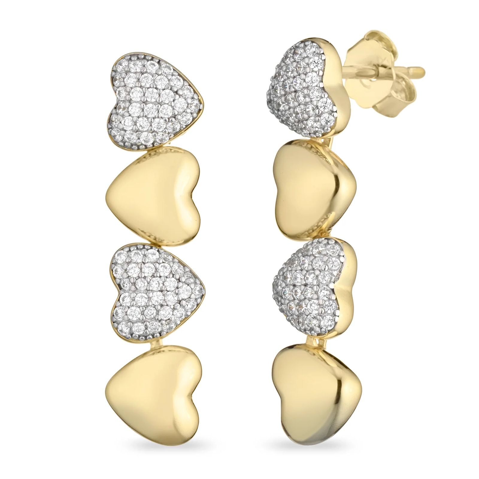 Orecchini Donna Sogni Argento 925 Cuori Dorati Zirconi Bianchi Pendenti OR121GB