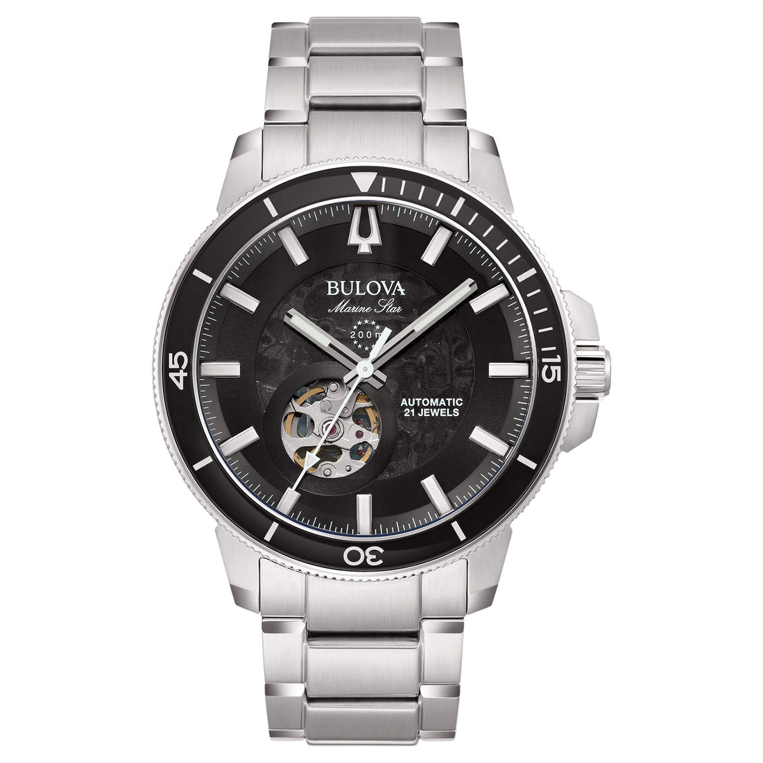 Orologio Uomo Bulova Automatico Marine Star Acciaio Satinato Lucido Nero 96A290