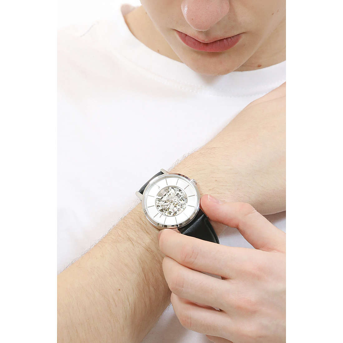 Orologio Uomo Bulova Automatico Clipper Skelethon Acciaio Open Heart Argentè 96A278