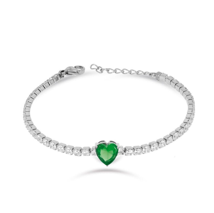 Bracciale Donna Liu Jo Acciaio Tennis Zirconi bianchi 3 MM  con cuore Verde LJ2448