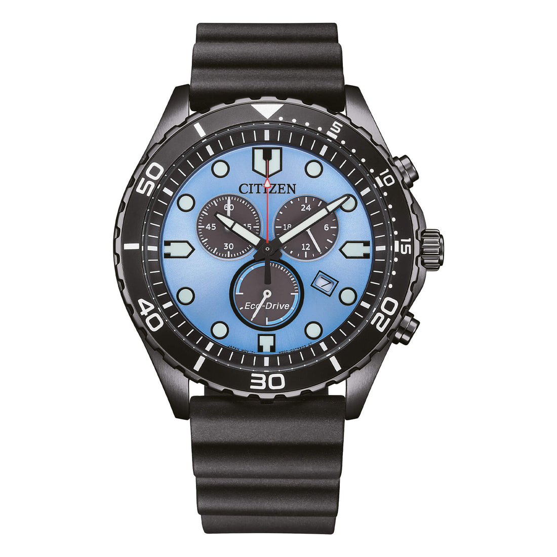 Orologio Uomo Citizen Eco-Drive Cronografo Gomma Sport Azzurro Nero AT2567-18L