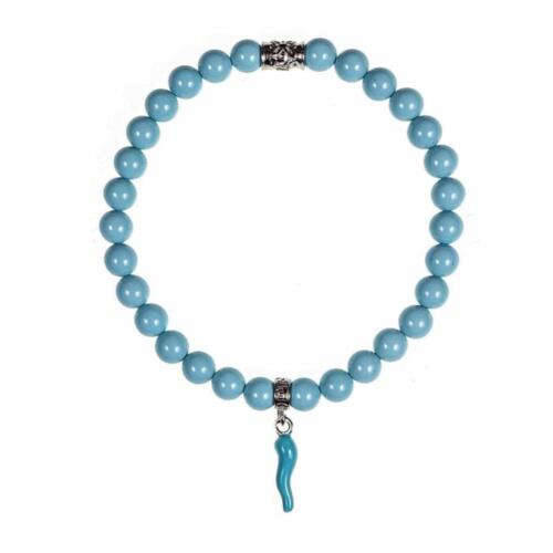 Bracciale Unisex Gerba Elastico Argento 925 Pietra Turchese Corno Pendente HORN7