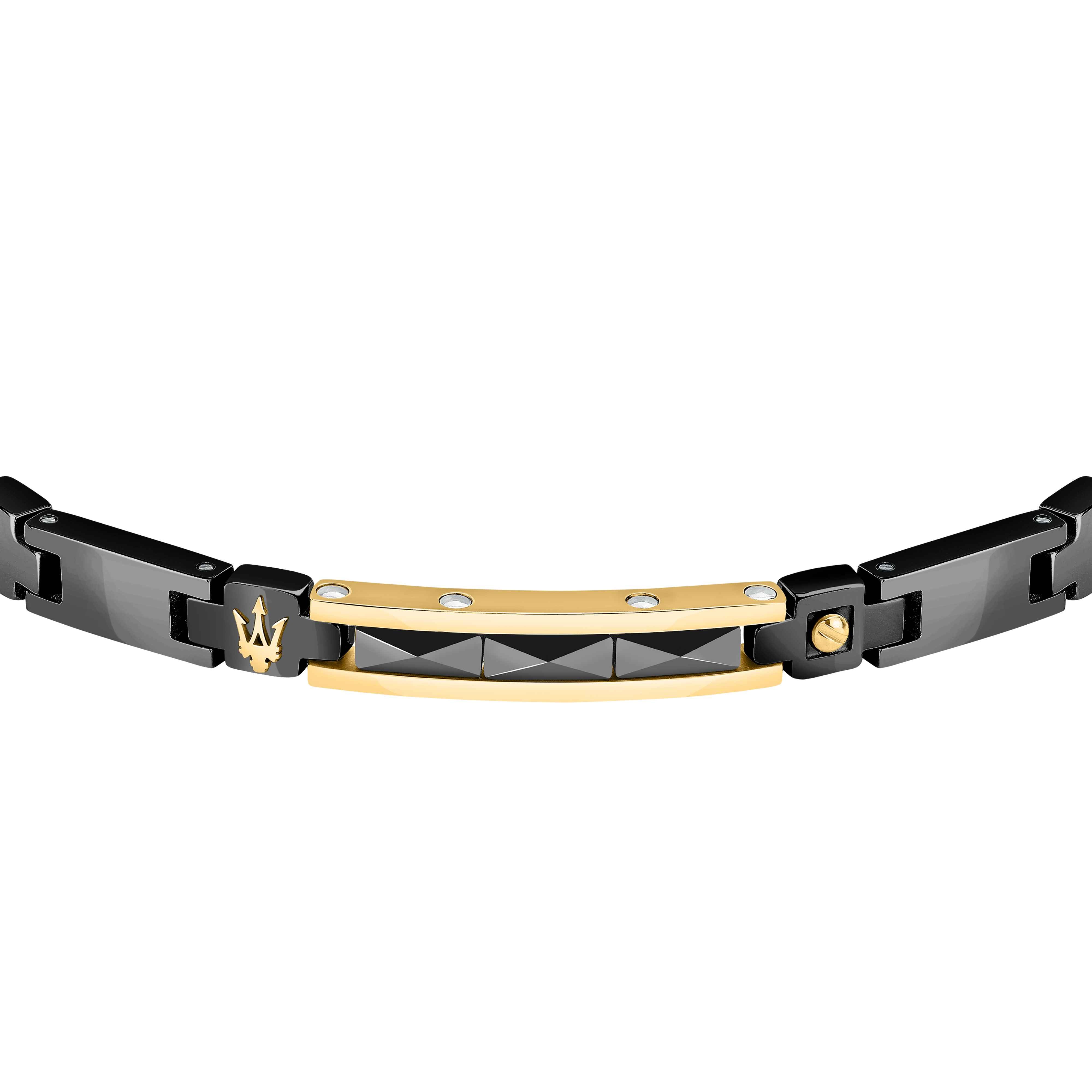 Bracciale Uomo Maserati Acciaio Dorato Ceramica Nera Logo Tridente JM224ATZ36