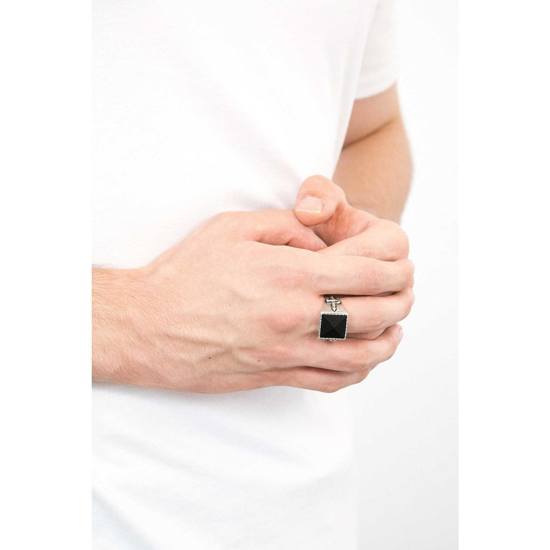 Anello Uomo Cesare Paciotti King and Queen Argento Galvanica e Onice Nera