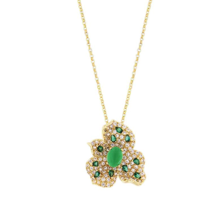 Collana Donna Magnolia Bronzo Dorato Fiore Zirconi Bianchi Verde CL1030S