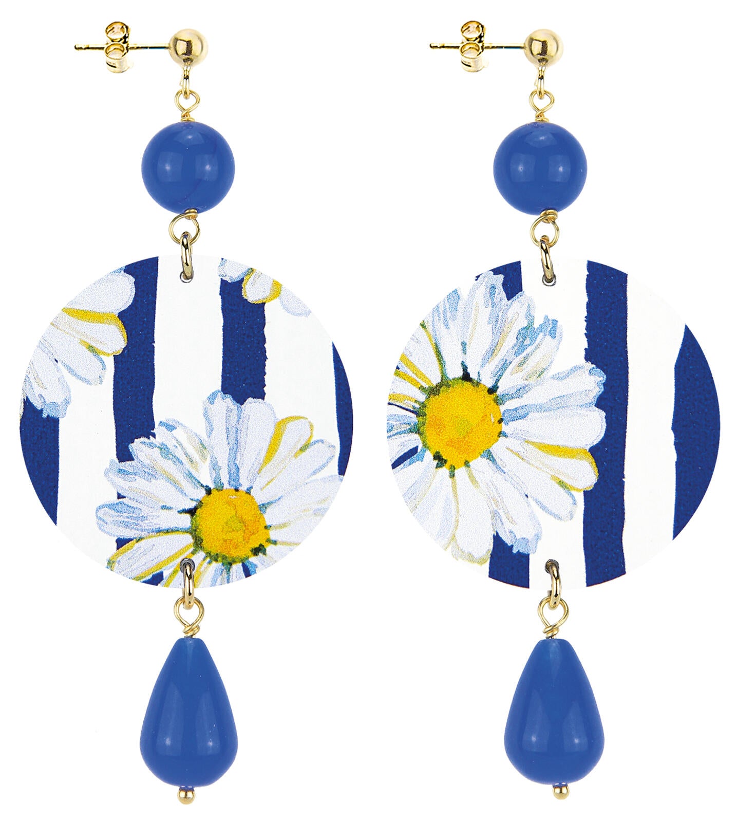 Orecchini Donna Lebole The Circle Margherita Bianca Blu Schiacciati D/OR.179