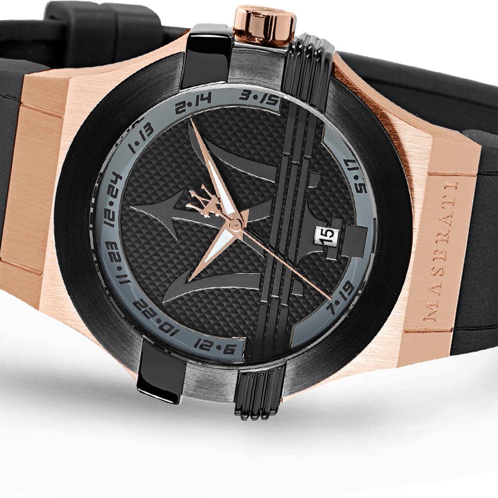 Orologio Uomo Maserati Acciaio Solo Tempo Quarzo Gomma Rosè Potenza 40 mm