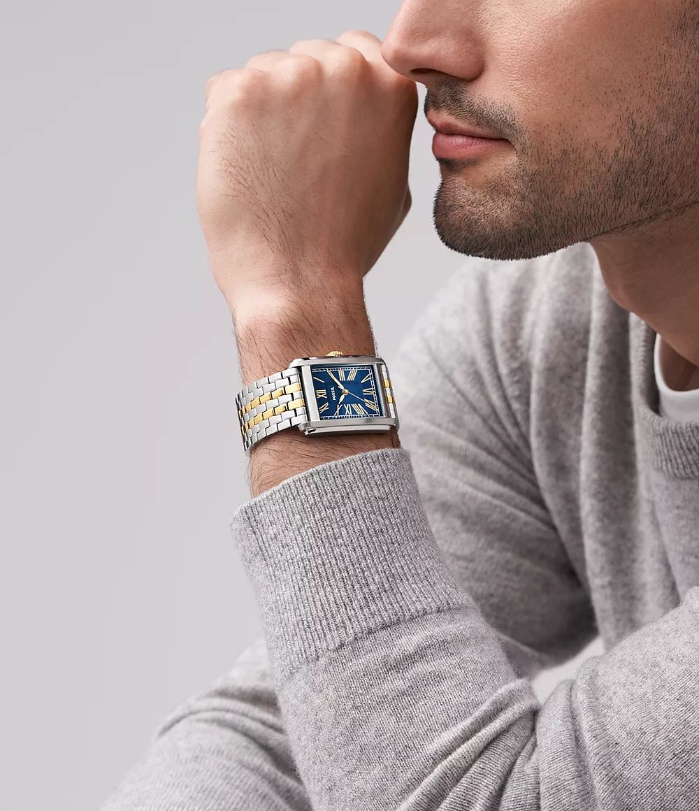 Orologio Uomo Fossil Quarzo Solo Tempo Acciaio Bicolore Blu Numeri Romani FS6010