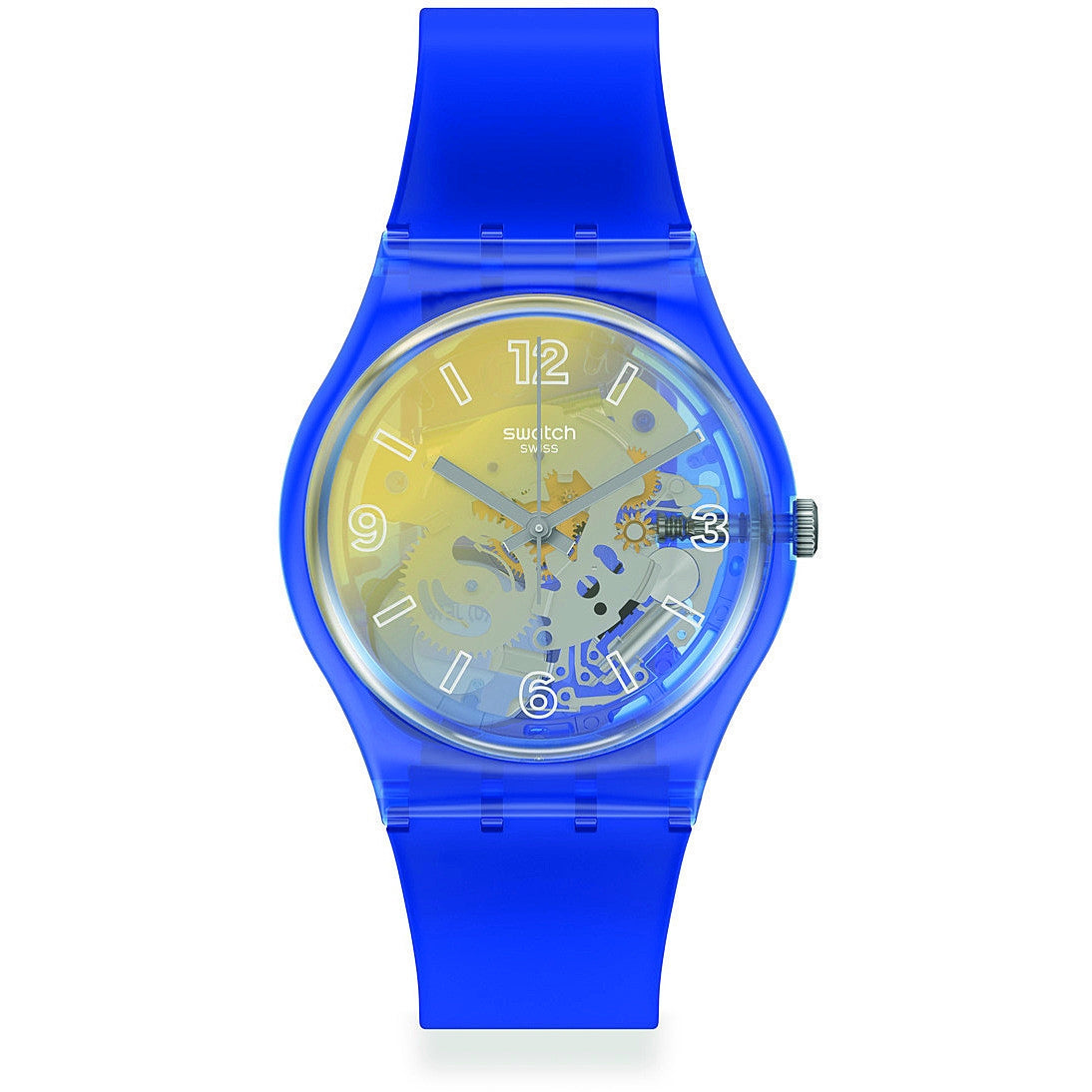 Orologio Uomo Swatch Quarzo Solo Tempo Silicone Blu Scheletro GN278