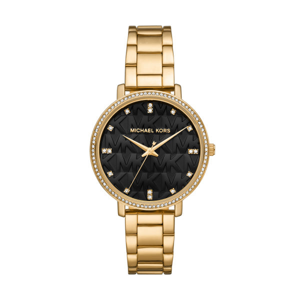 Orologio Donna Michael Kors Acciaio Dorato Nero Solo Tempo Zirconi MK4593