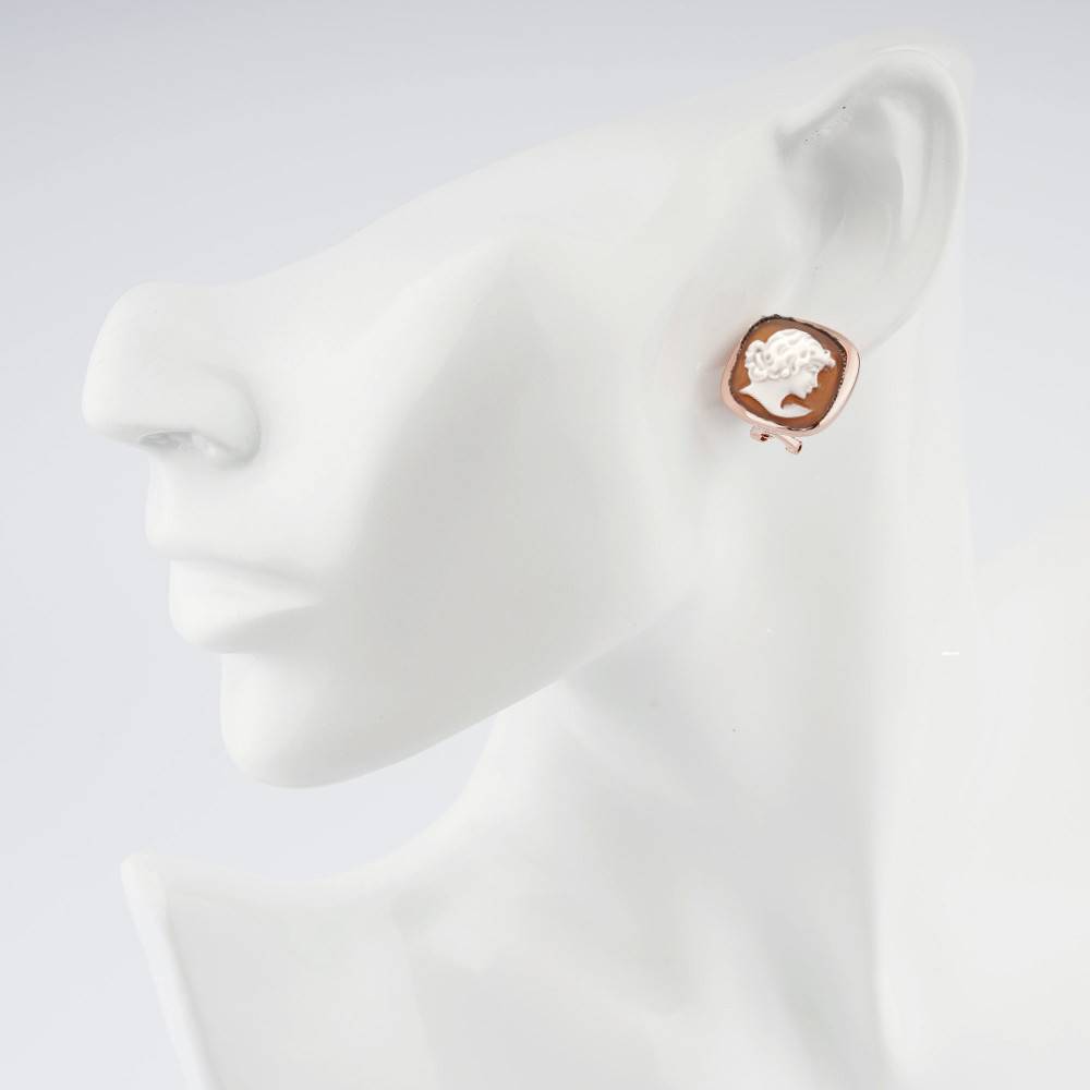 Orecchini Donna Cameo Italiano Argento Rosè 925 Testa Donna O19-R