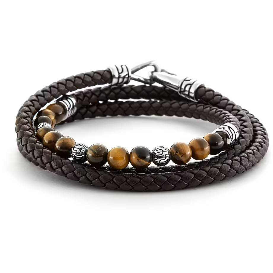 Bracciale Uomo 4US Cesare Paciotti Acciaio Cuoio Marrone Intrecciato e occhio di tigre 4UBR6390