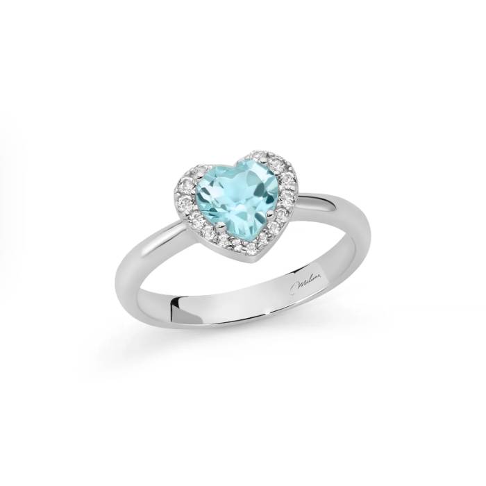 Anello Donna Miluna Argento 925 Cuore Gemma Del Cielo Topazi Bianchi Misura 14 LID4245
