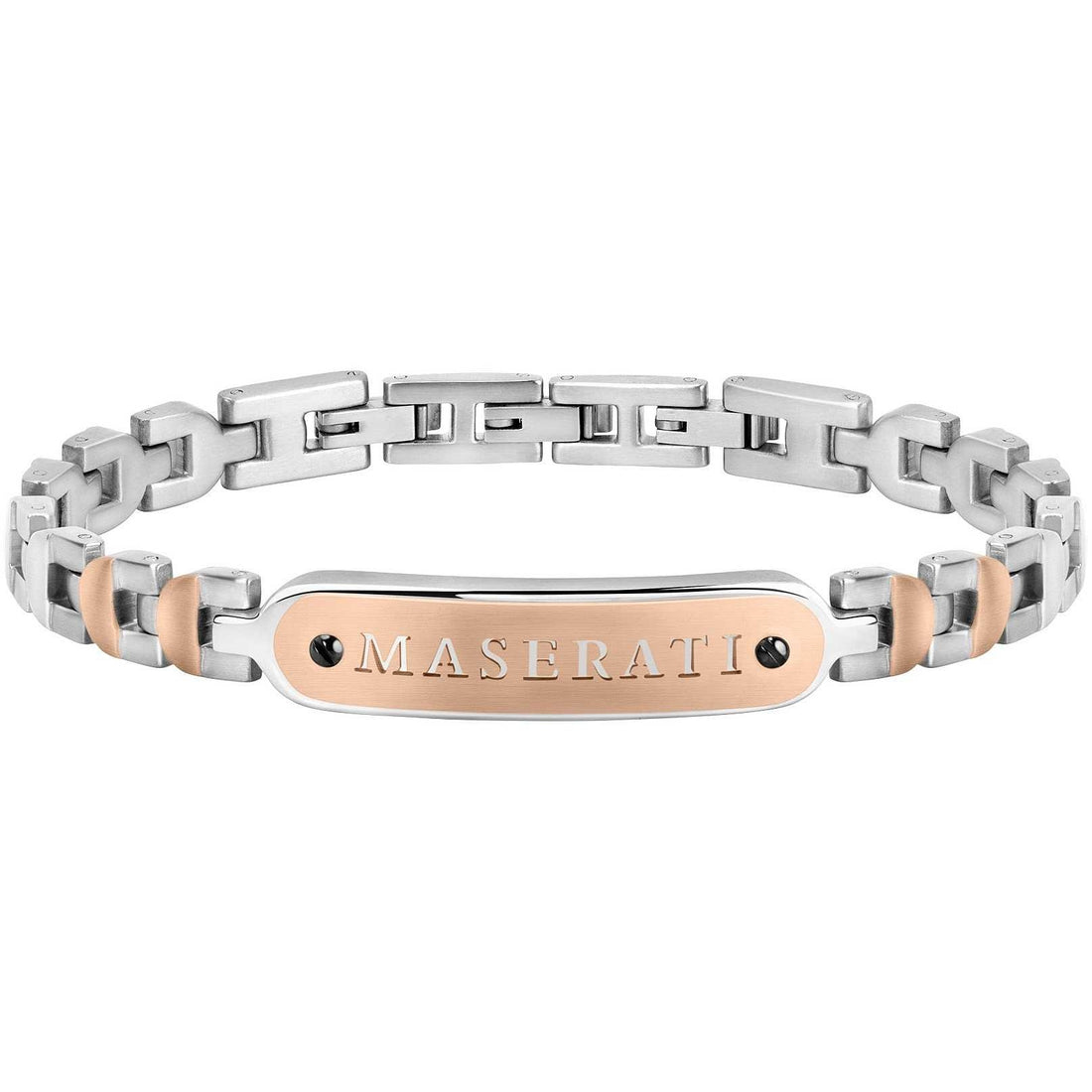 Bracciale Uomo Acciaio Maserati Logo Centrale Inciso Viti Nere Rosè JM419ARZ01