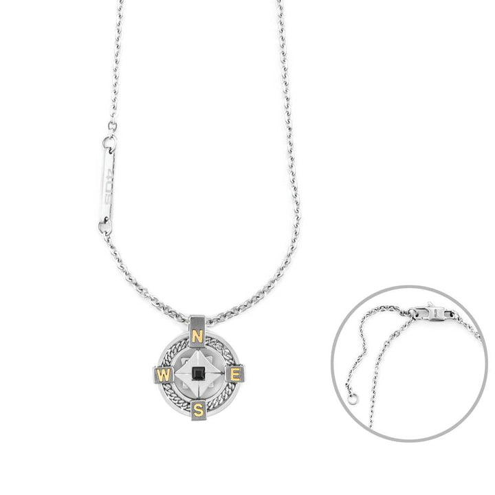 Collana Uomo 4US Cesare Paciotti Acciaio Nero Rosa Dei Venti Oro 18 KT 4UCL6928