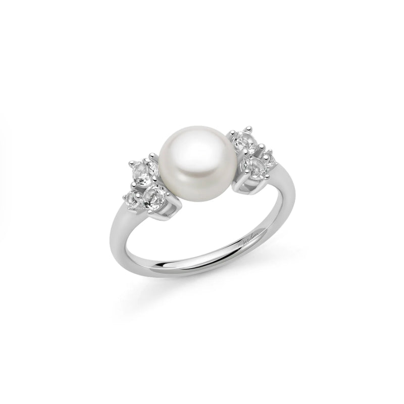 Anello Donna Miluna Argento 925 Andromeda Perla Oriente Topazi Bianchi Misura 14 PLI1739