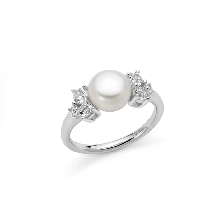 Anello Donna Miluna Argento 925 Andromeda Perla Oriente Topazi Bianchi Misura 14 PLI1739
