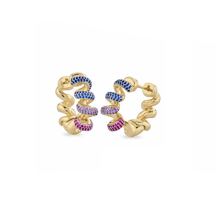 Orecchini Donna Sogni Bronzo Piccoli Vortice Pavè Zirconi Multicolor LOR006GM