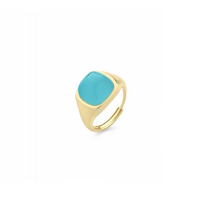 Anello Donna Sogni Argento Dorato Quarzo Quadrato Neon Blu Regolabile AN123GA