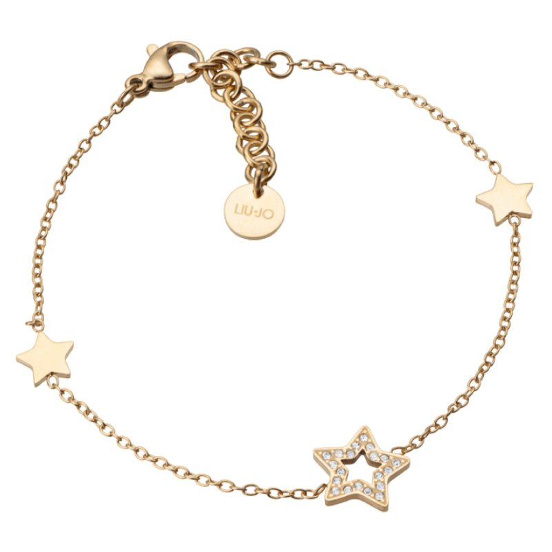 Bracciale Donna Liu Jo Acciaio Dorato Catena Rollò Stella Zirconi Bianchi LJ2190