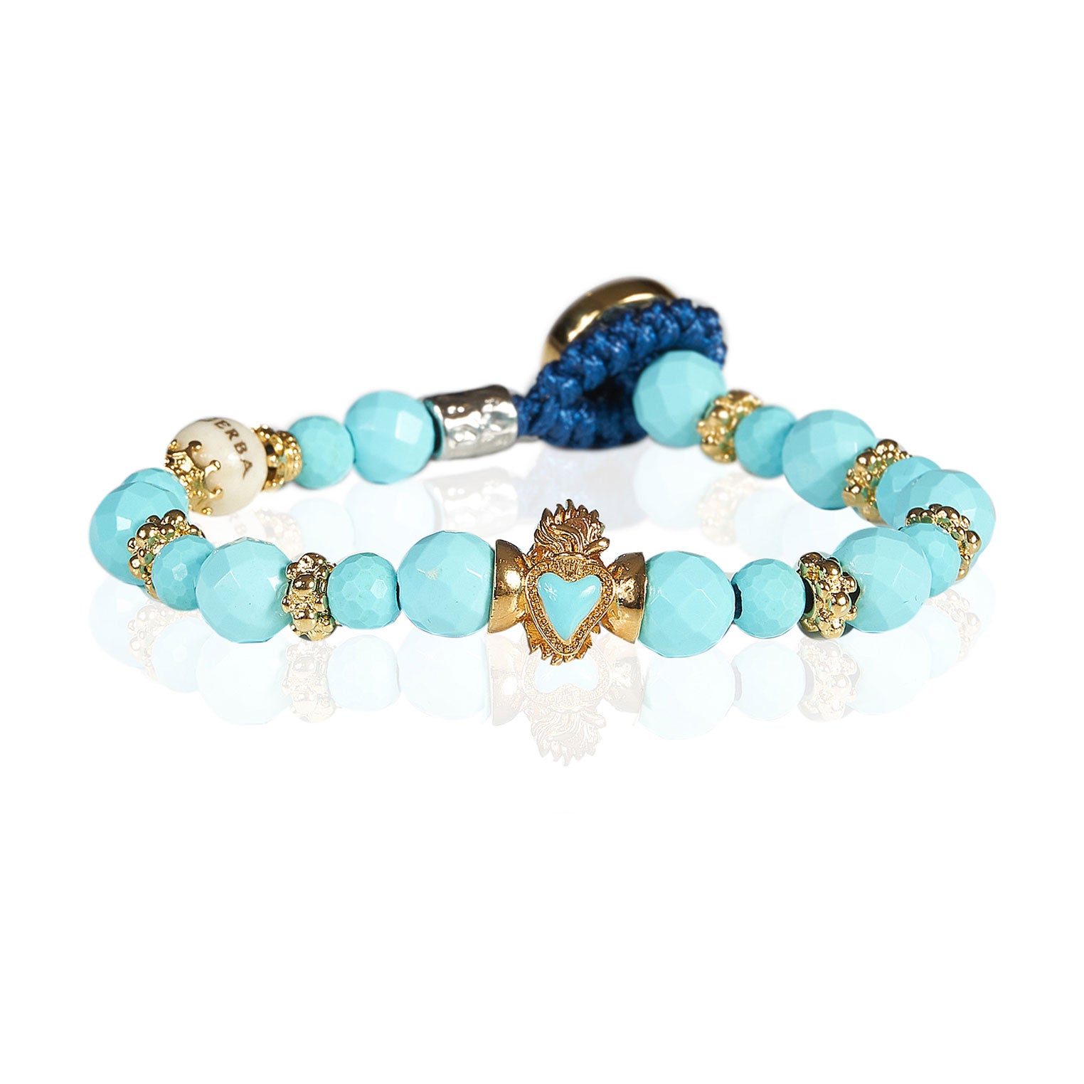 Bracciale Unisex Gerba Argento 925 Pietre Turchese Sfaccettata Sacro Cuore LCD03
