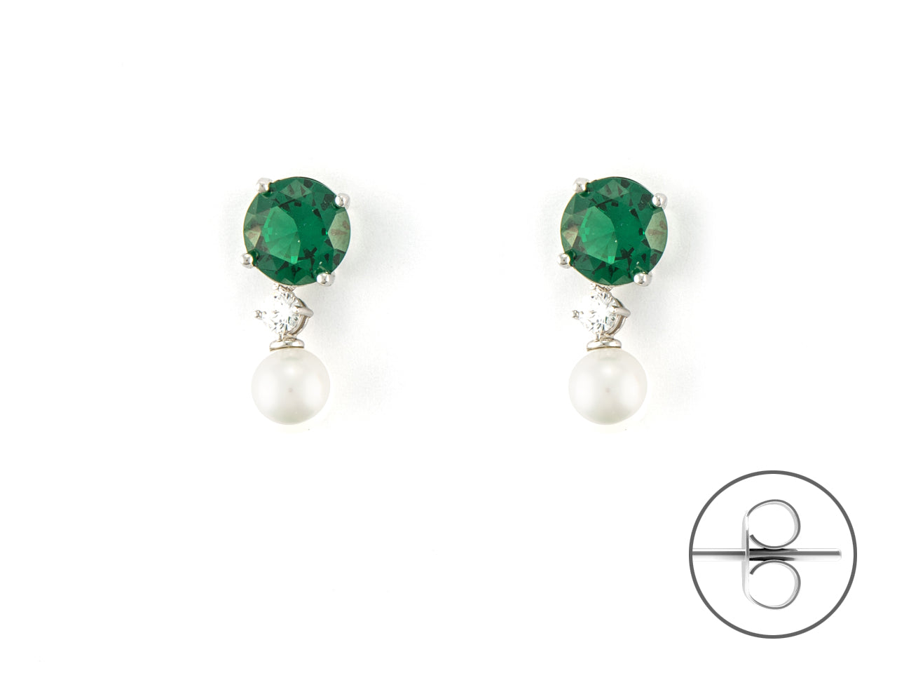 Orecchini Donna Argento 925 4US Cesare Paciotti perla e Zirconi  verdi 4UOR6576W