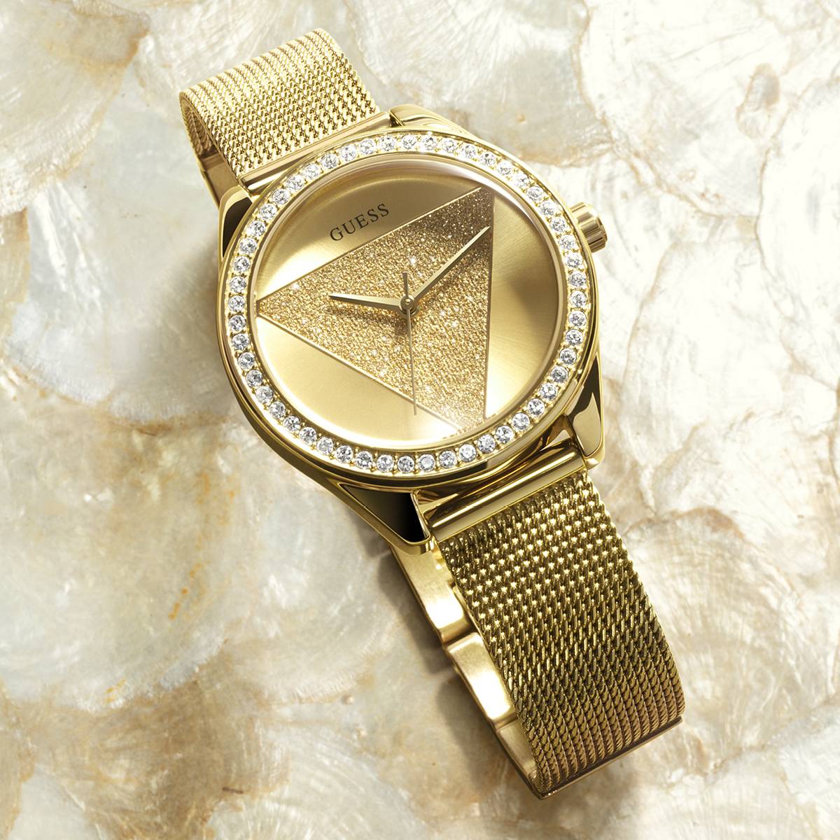 Orologio Donna Guess Quarzo Solo Tempo Acciaio Dorato Zirconi Triangolo W1142L2