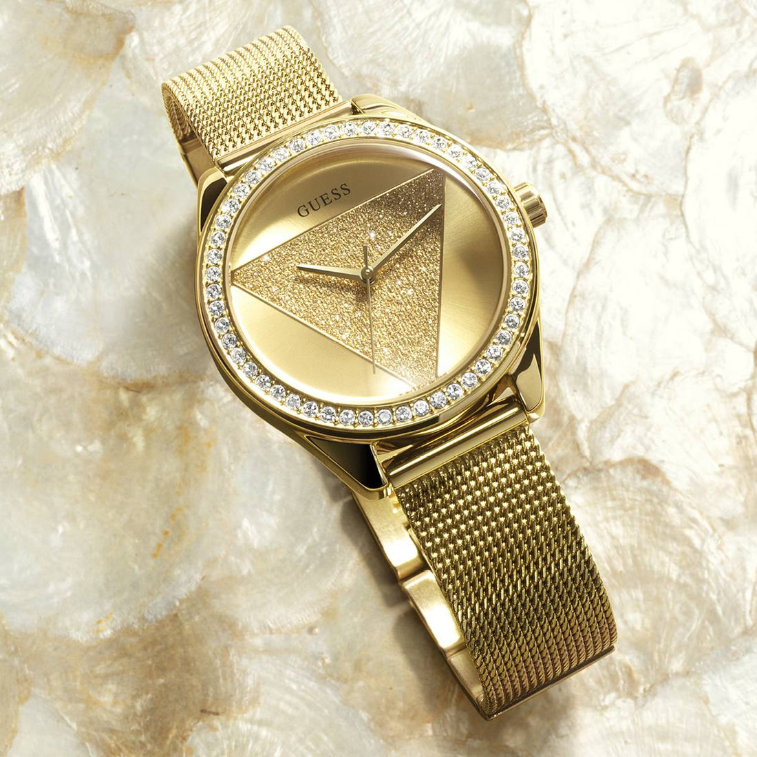 Orologio Donna Guess Quarzo Solo Tempo Acciaio Dorato Zirconi Triangolo W1142L2