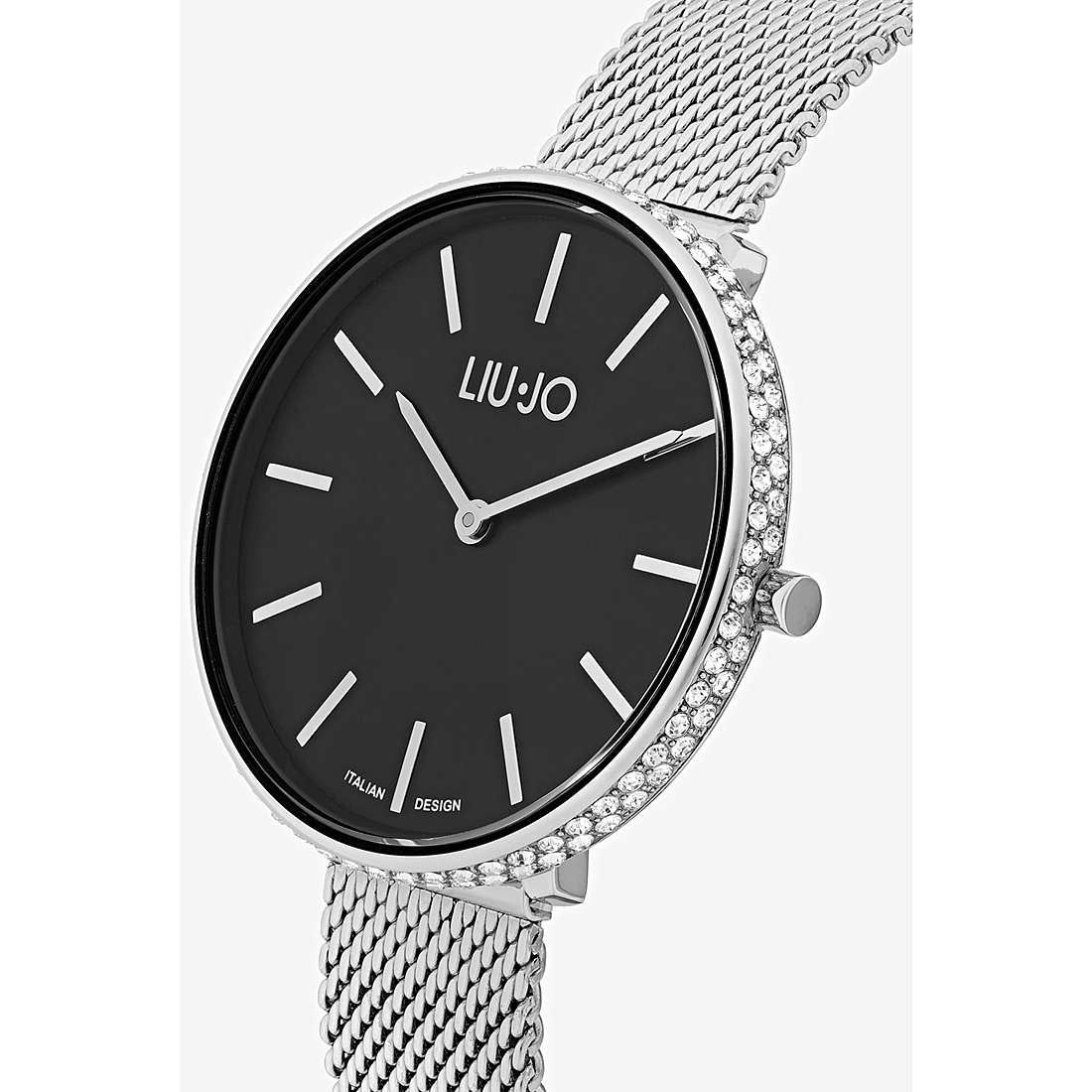 Orologio Donna Acciaio Liu Jo Glamour Globe Quarz Zirconi Nero Bianco Solo Tempo