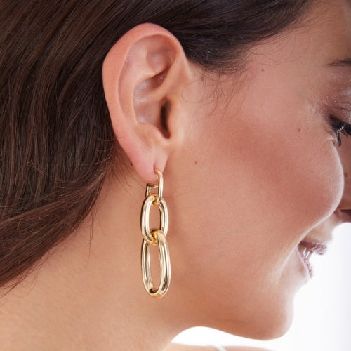 Orecchini Donna Unoaerre Bronzo Dorato Lucido Cerchi Ovali Pendenti 512642