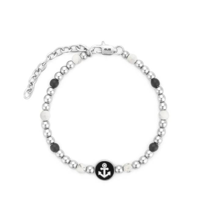Bracciale Uomo 4US Cesare Paciotti Ancora Biglie Acciaio Agata Bianca 4UBR7887