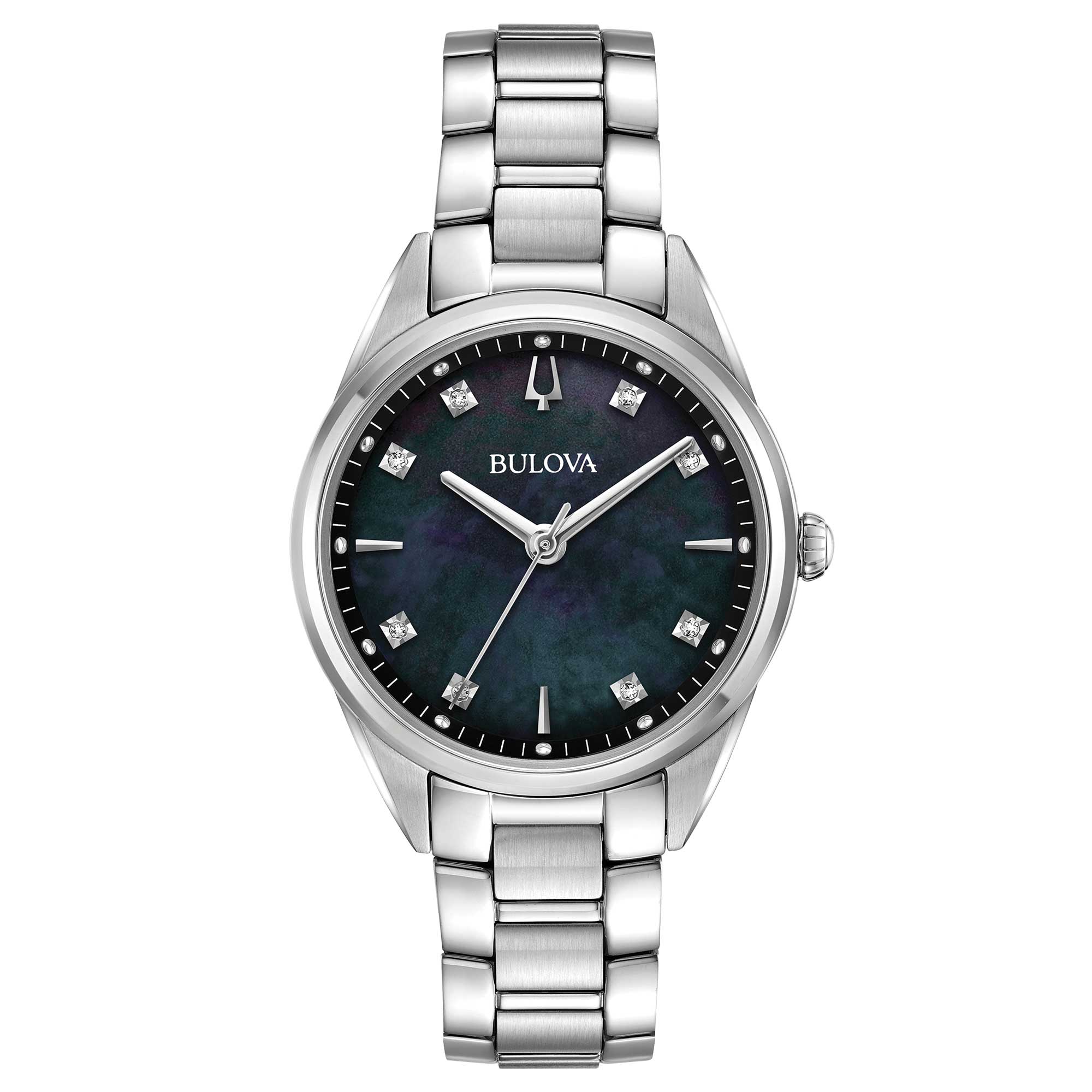 Orologio Donna Bulova Quarzo Solo Tempo Sutton Acciaio Madreperla Nera Diamanti 96P198