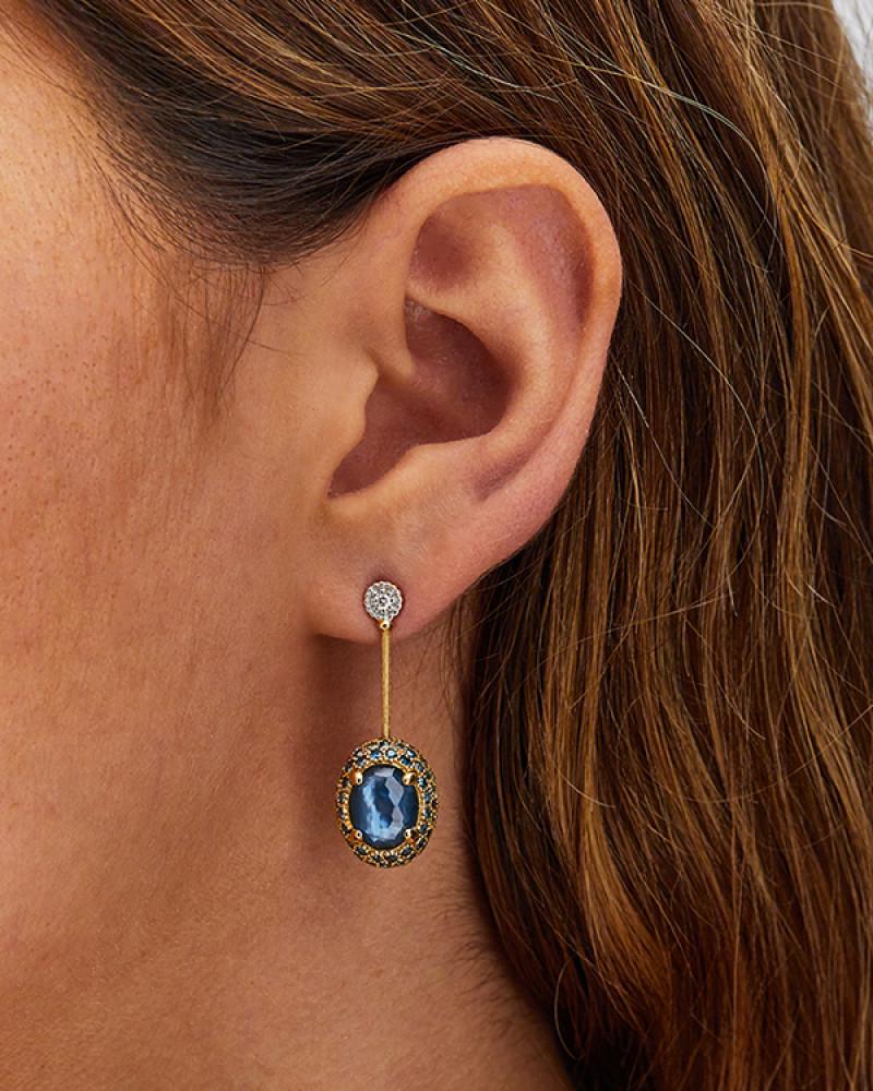 Orecchini Donna Nanis Oro Giallo 18 KT Pendenti Diamanti Acquamarina OS10-584