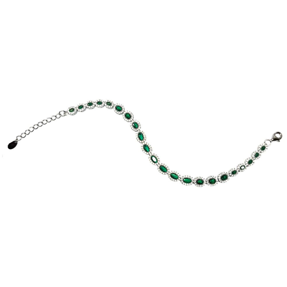 Bracciale Unisex Re Mida Tennis Argento Zirconi Bianchi Verdi Ovali Tennis-13
