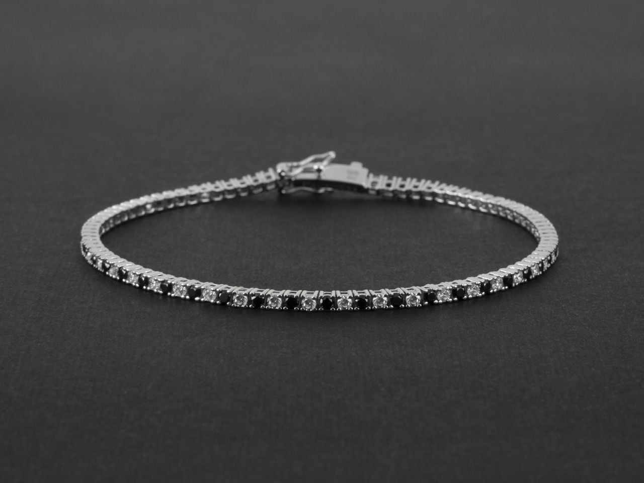 Bracciale Uomo Cesare Paciotti Tennis Argento 925 Zirconi Bianchi Neri JPBR2482B/19