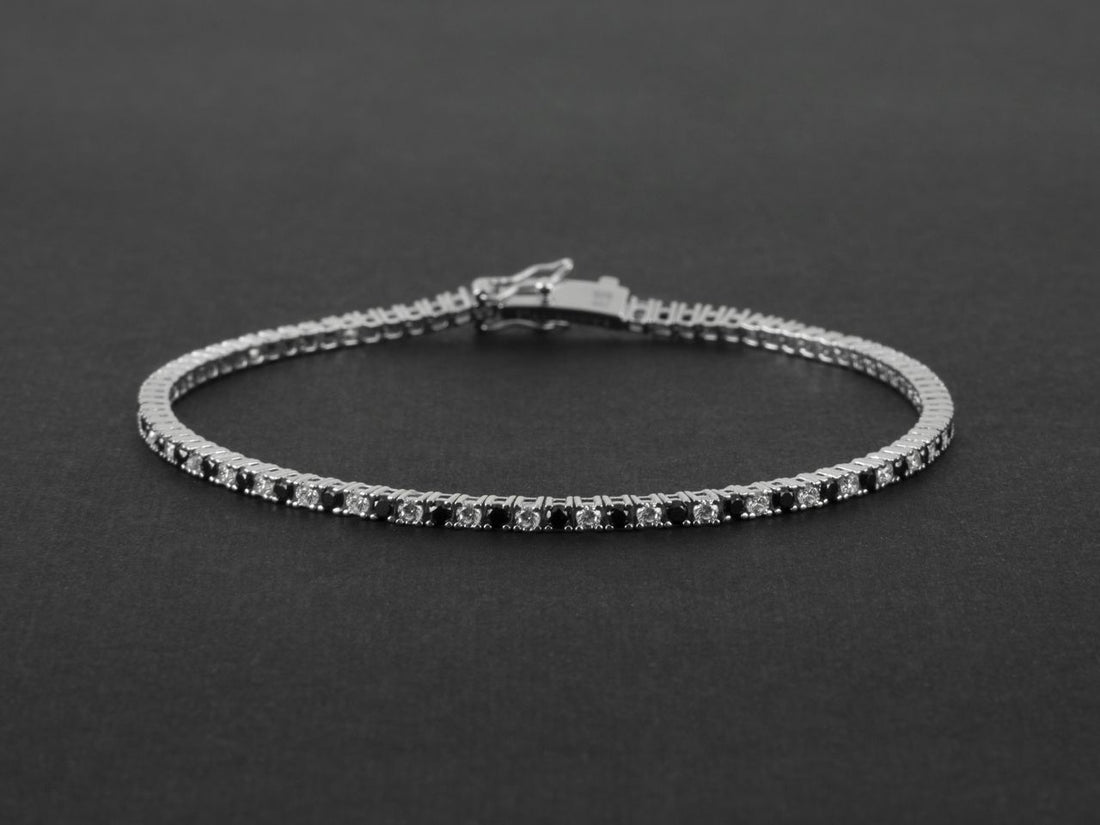 Bracciale Uomo Cesare Paciotti Tennis Argento 925 Zirconi Bianchi Neri JPBR2482B/19