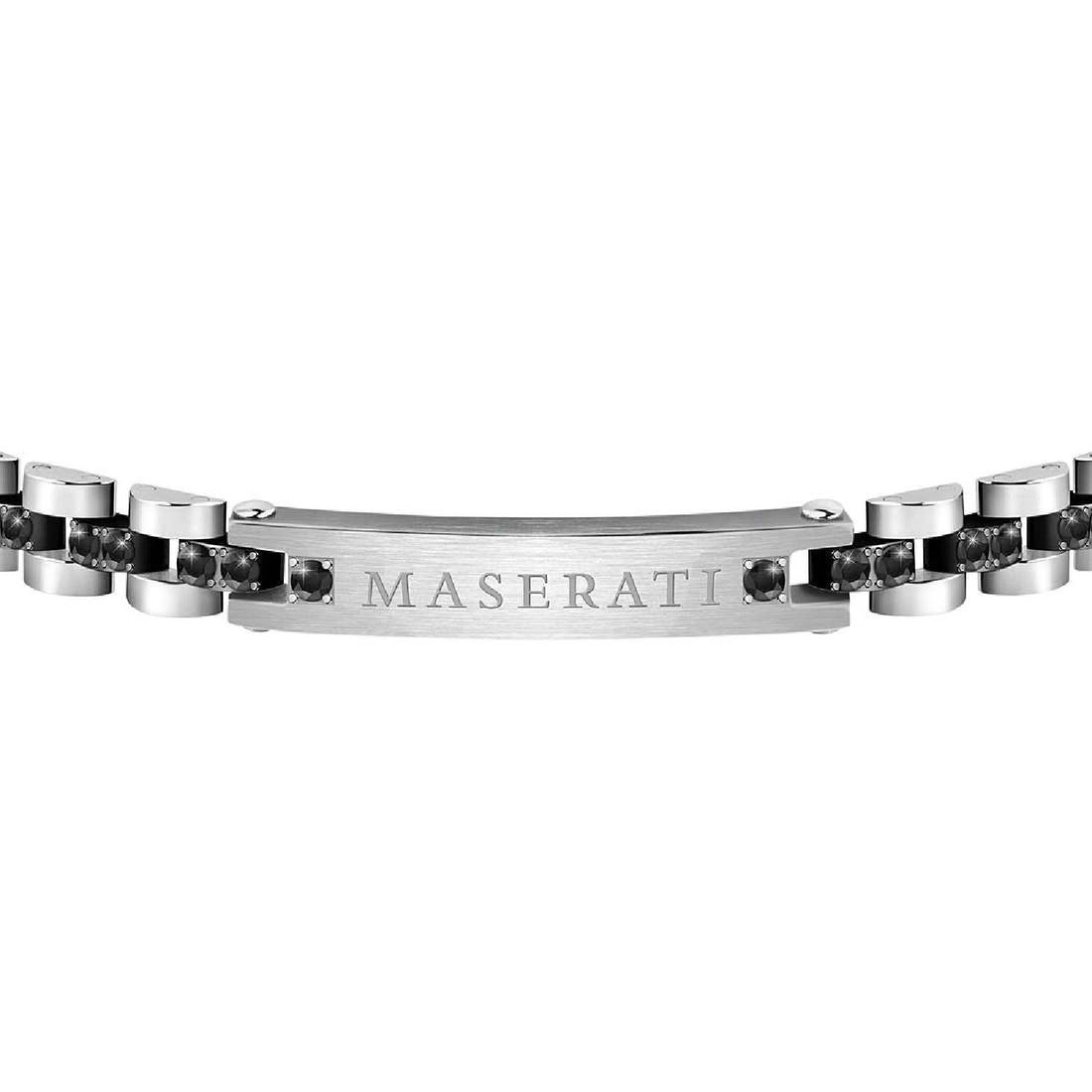 Bracciale Uomo Acciaio Maserati Logo Centrale Inciso Bianco Nero JM420ATJ06