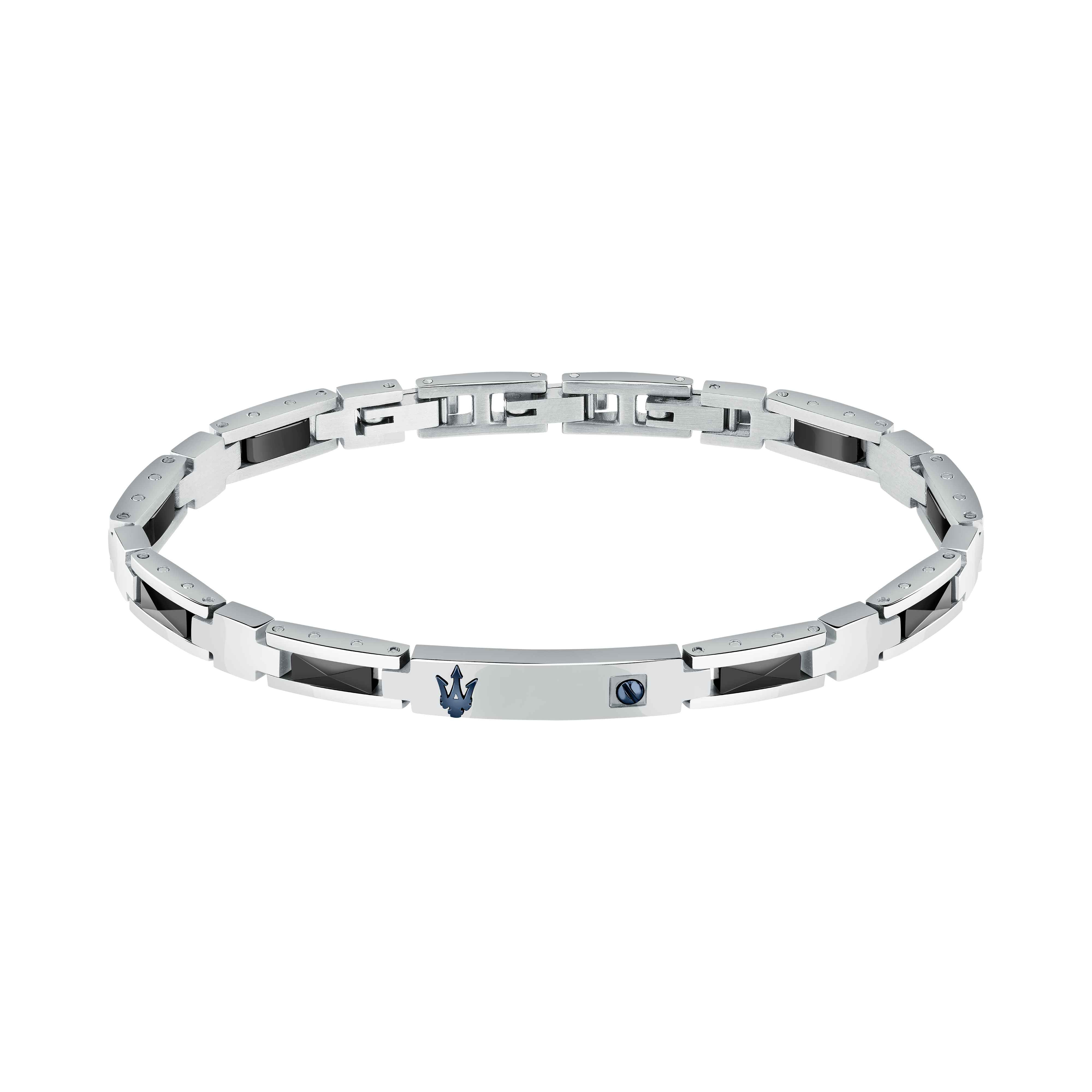 Bracciale Uomo Maserati Acciaio Ceramica Nera Blu Logo Tridente JM423ATZ28