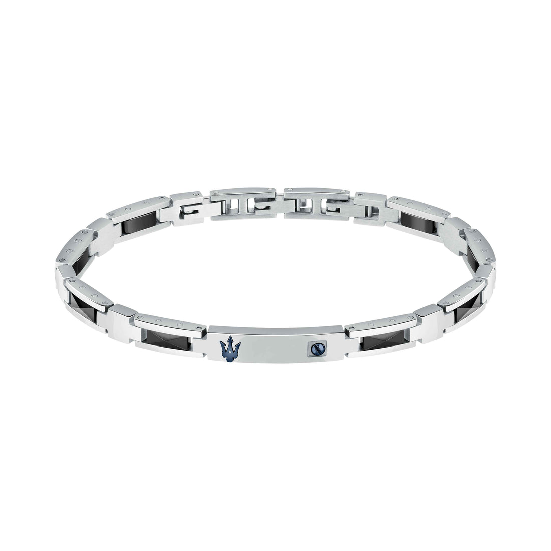 Bracciale Uomo Maserati Acciaio Ceramica Nera Blu Logo Tridente JM423ATZ28