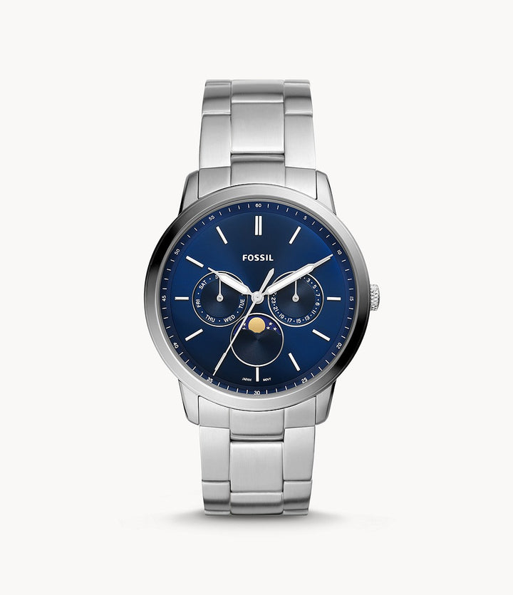 Orologio Fossil Uomo Acciaio Quarzo Multifunzione Fasi Lunari Blu FS5907
