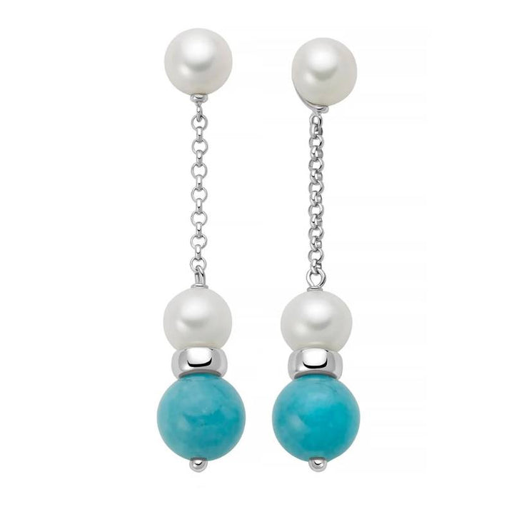Orecchini Donna Miluna Argento 925 I Segreti Della Natura Perle Bianche Giada Azzurra PER2844